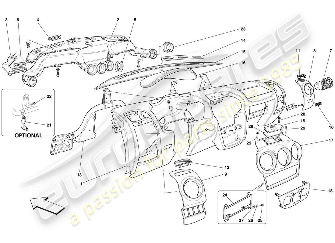 ferrari f430 spider (europe) dashboard part diagram