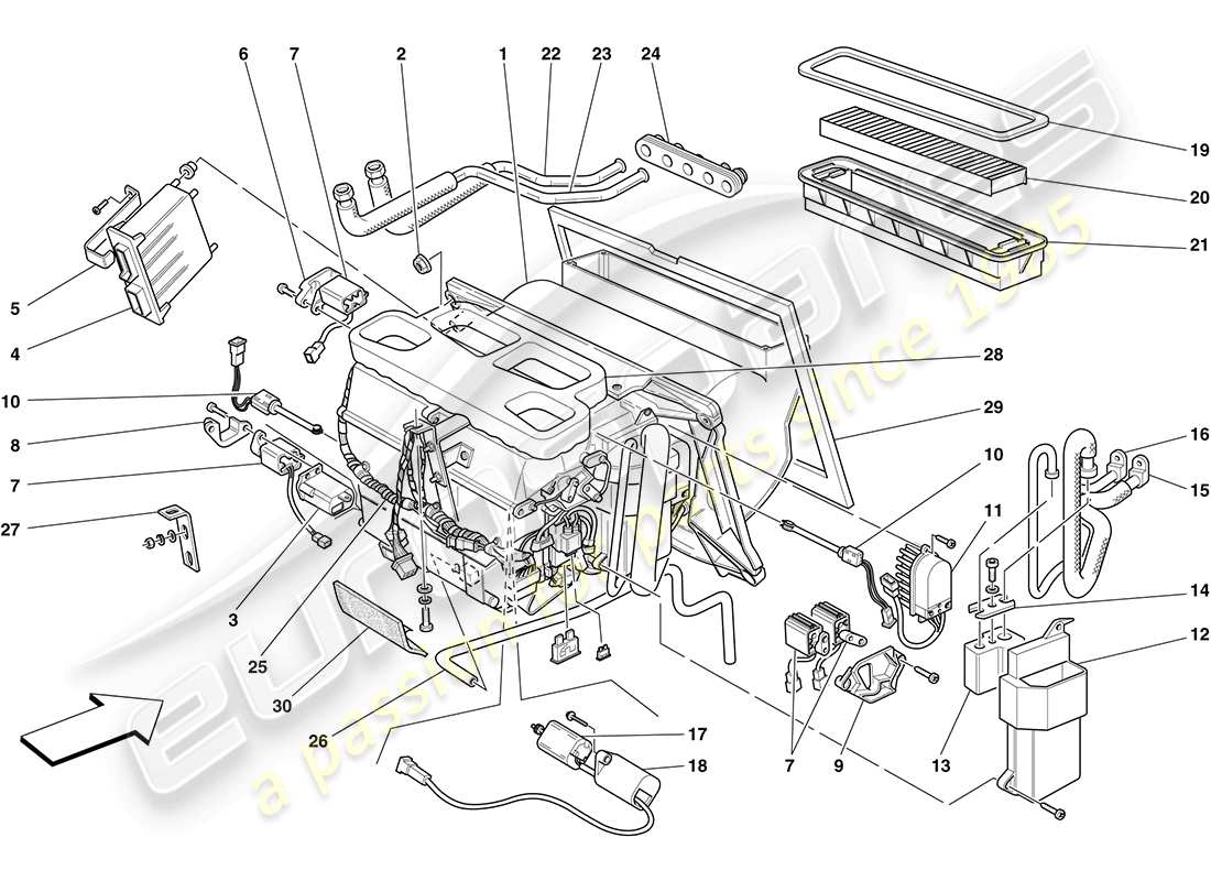 ferrari f430 coupe (rhd) evaporator unit part diagram