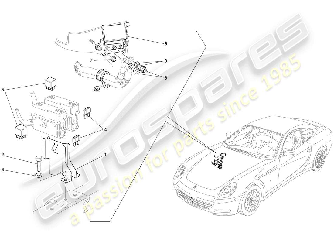 ferrari 612 scaglietti (usa) engine compartment ecus parts diagram