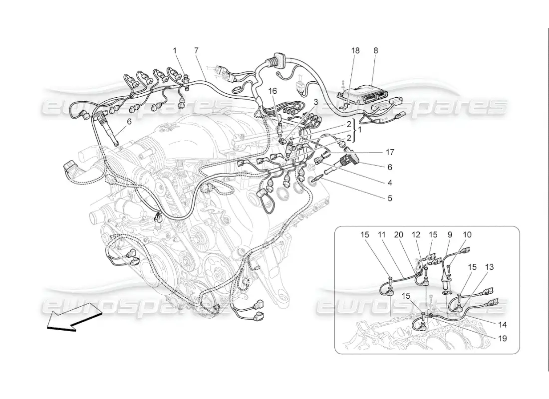 maserati qtp. (2008) 4.2 auto electronic control: injection and engine timing control parts diagram