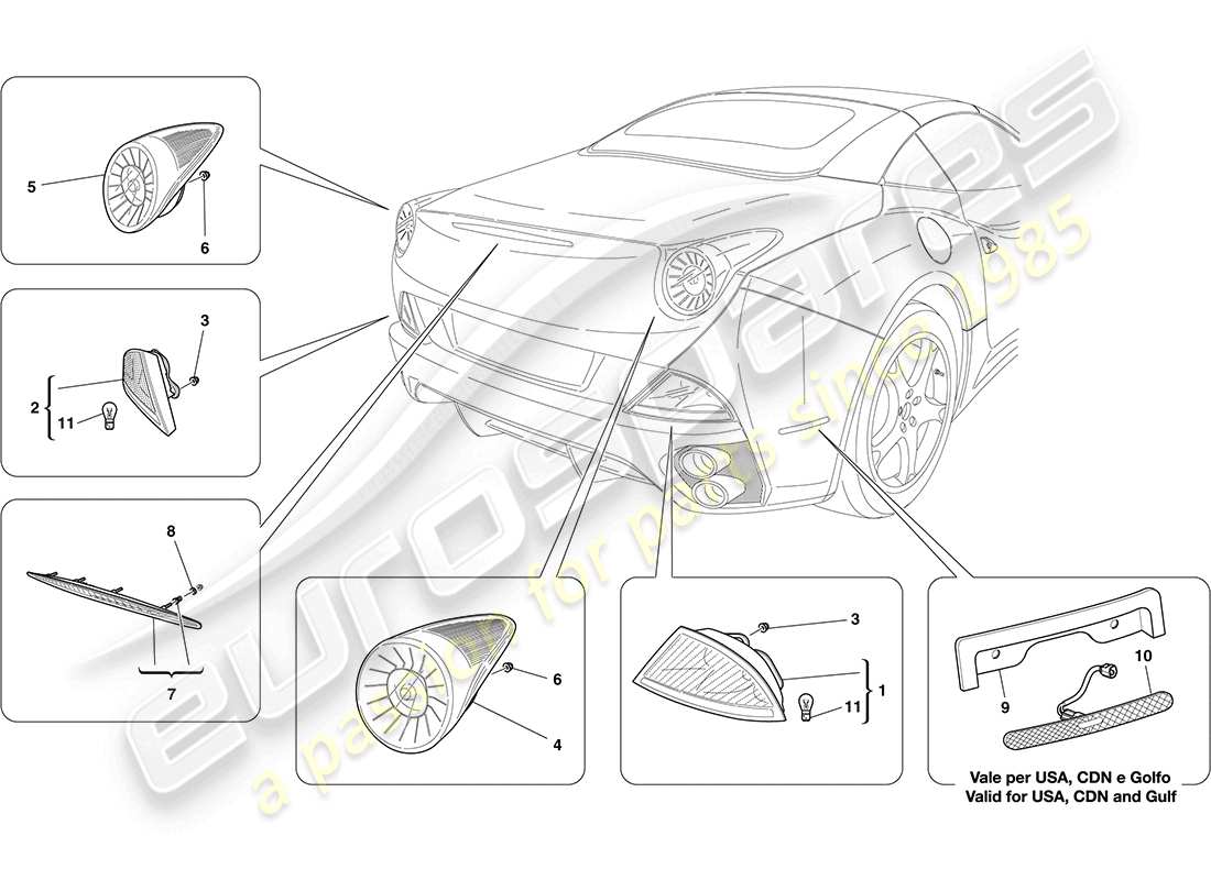 ferrari california (usa) taillights parts diagram