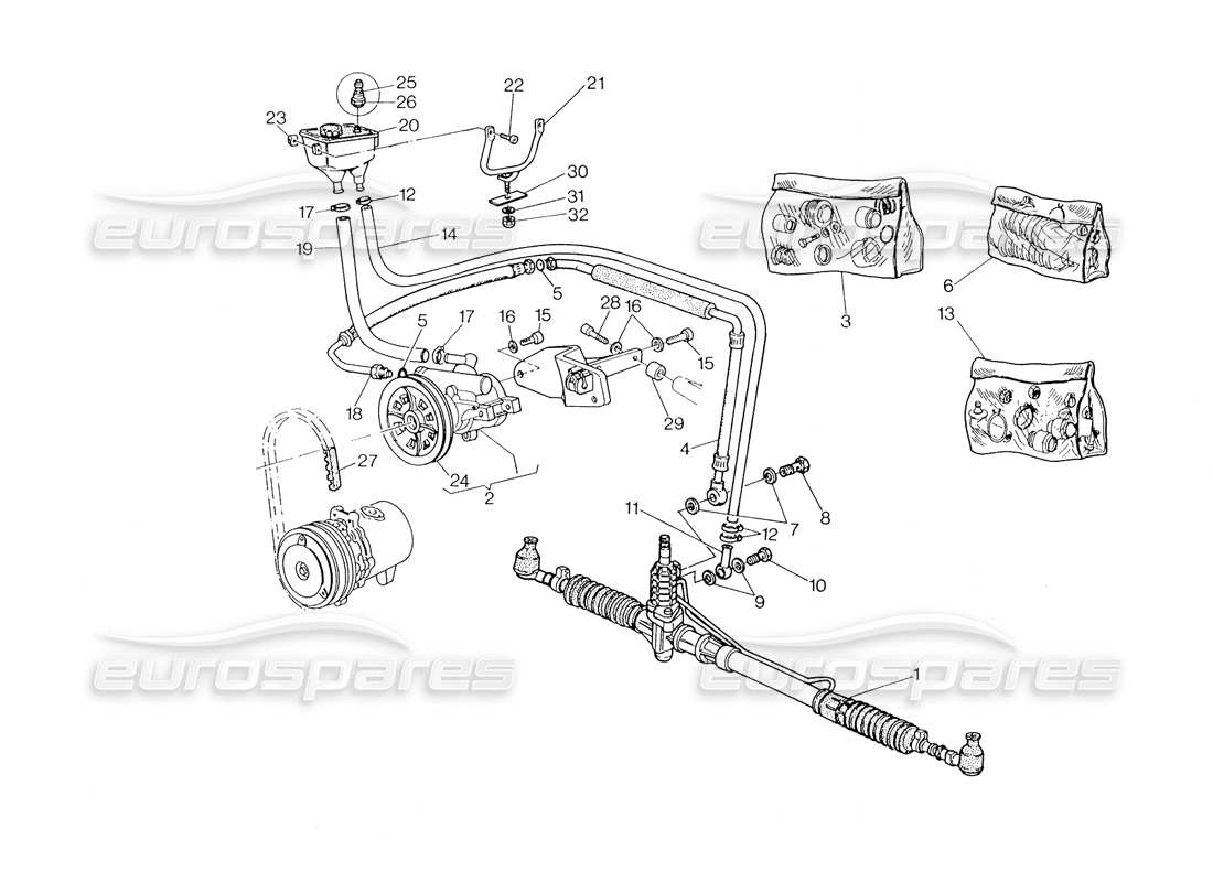 maserati biturbo spider power steering system (r.h, steering) part diagram