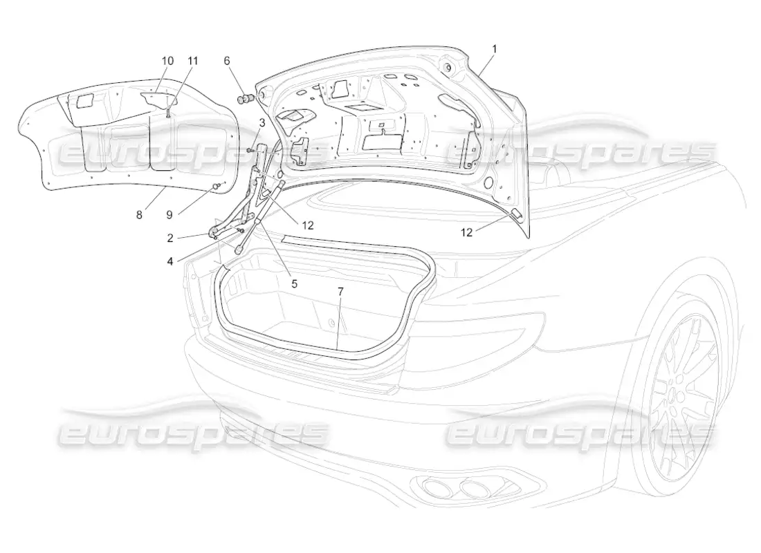 maserati grancabrio (2011) 4.7 rear lid parts diagram