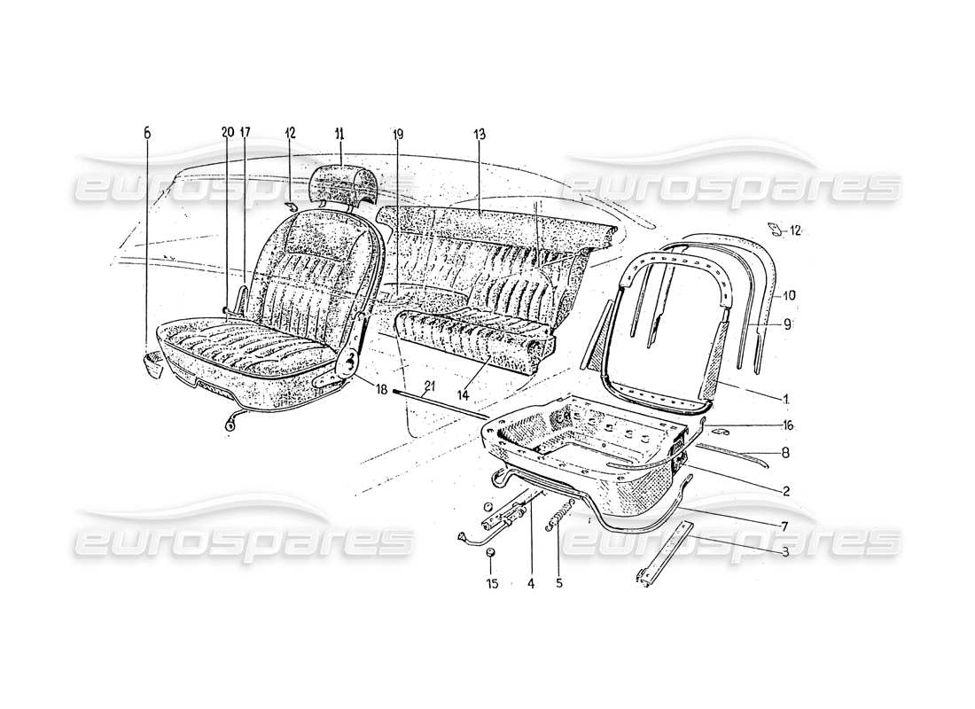 ferrari 330 gt 2+2 (coachwork) seats (edition) 2 + 3) parts diagram