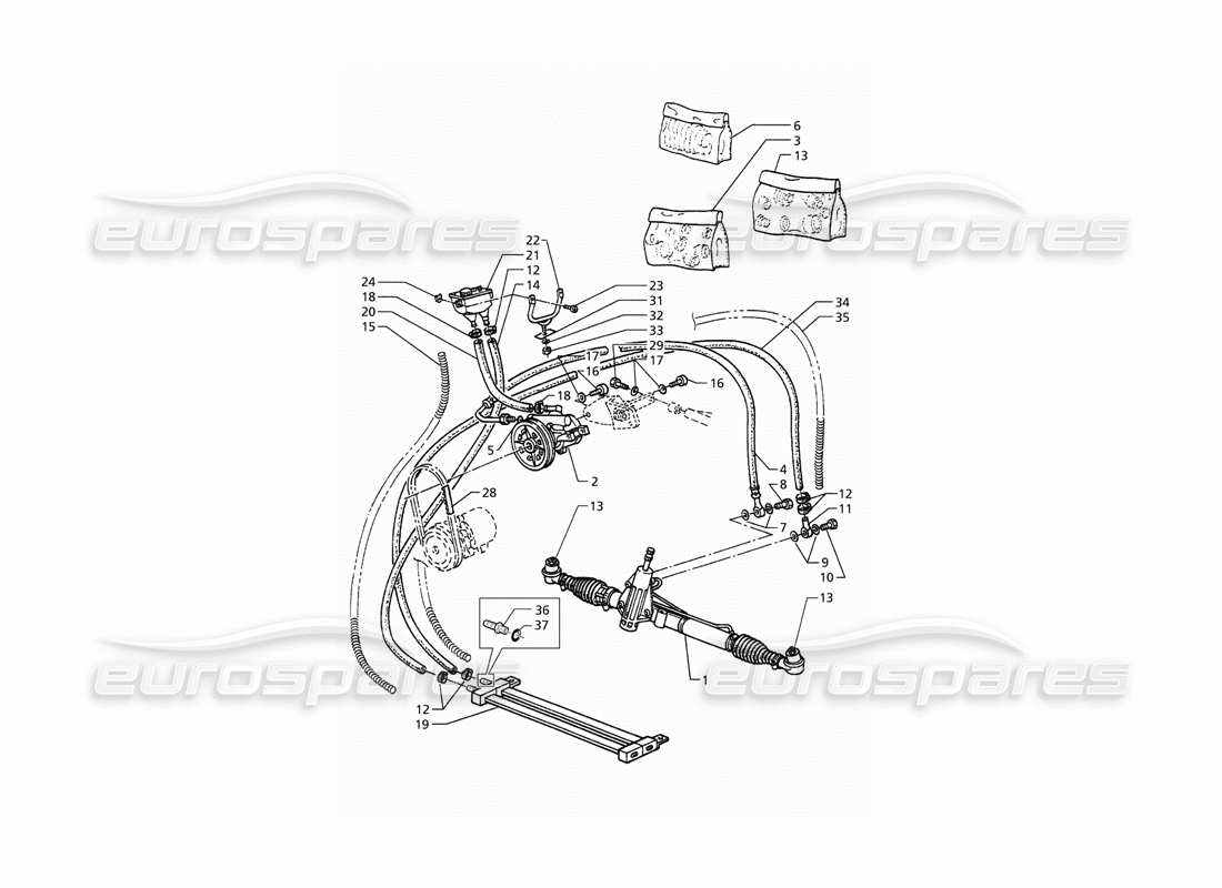 maserati qtp. 3.2 v8 (1999) power steering system (rh drive) parts diagram
