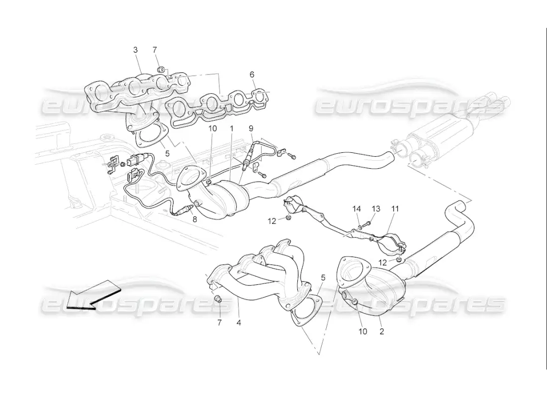 maserati qtp. (2008) 4.2 auto pre-catalytic converters and catalytic converters parts diagram