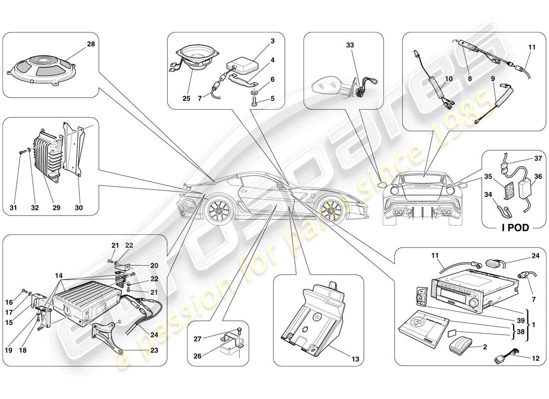 ferrari 599 gto (europe) hi-fi system part diagram