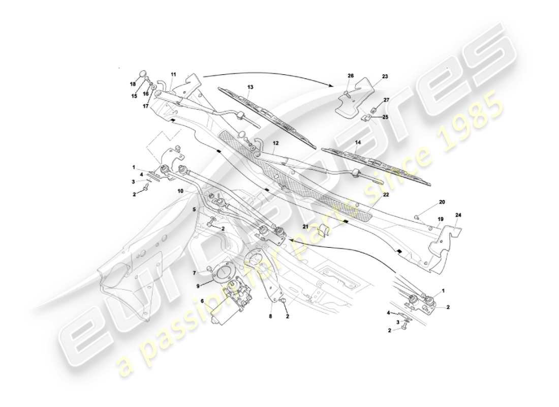 aston martin vanquish (2004) windscreen wipers part diagram