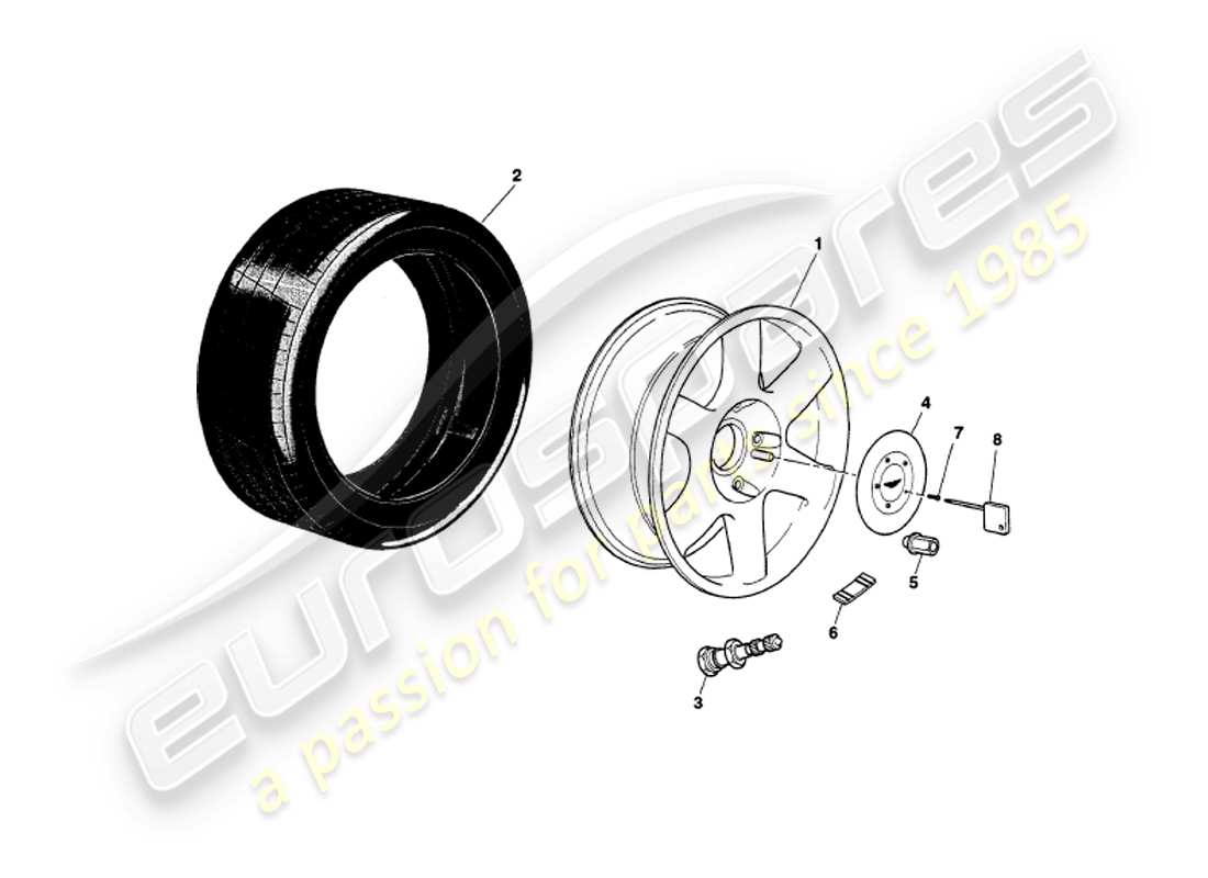 aston martin v8 volante (1998) wheels & tyres parts diagram