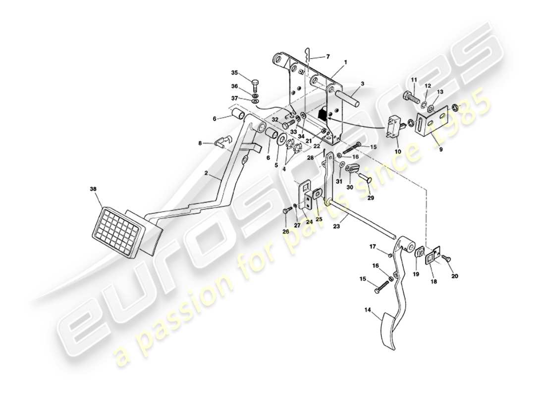 aston martin v8 coupe (2000) pedal gear part diagram