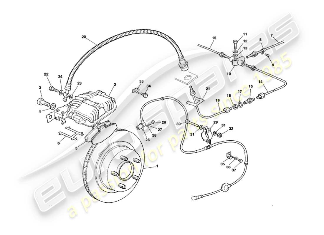 aston martin v8 volante (1998) rear brakes parts diagram
