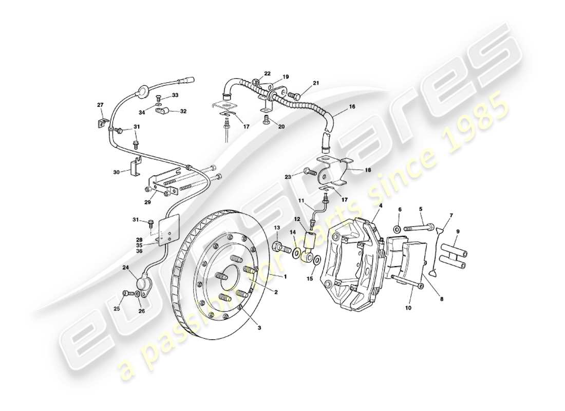 aston martin v8 coupe (2000) front brakes part diagram