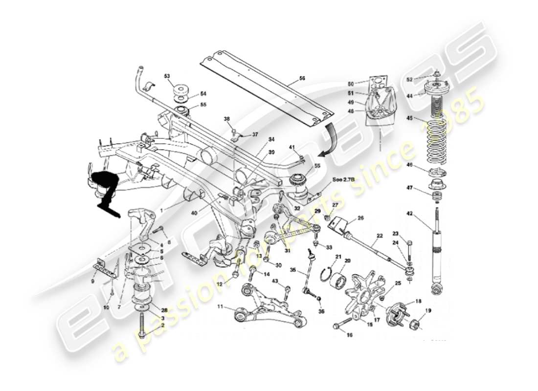 aston martin vanquish (2002) rear suspension part diagram