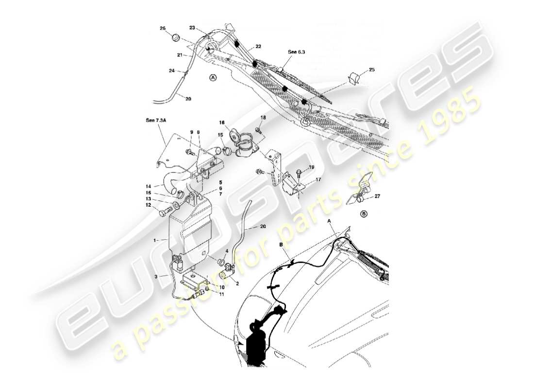 aston martin vanquish (2006) windscreen washers part diagram