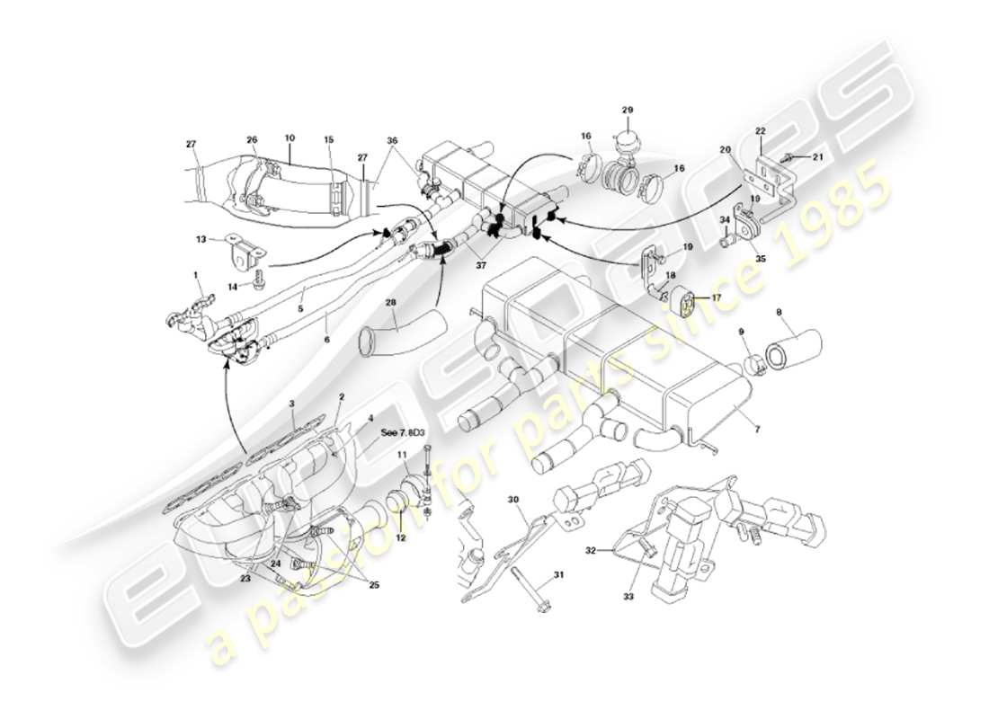 aston martin vanquish (2003) exhaust system part diagram
