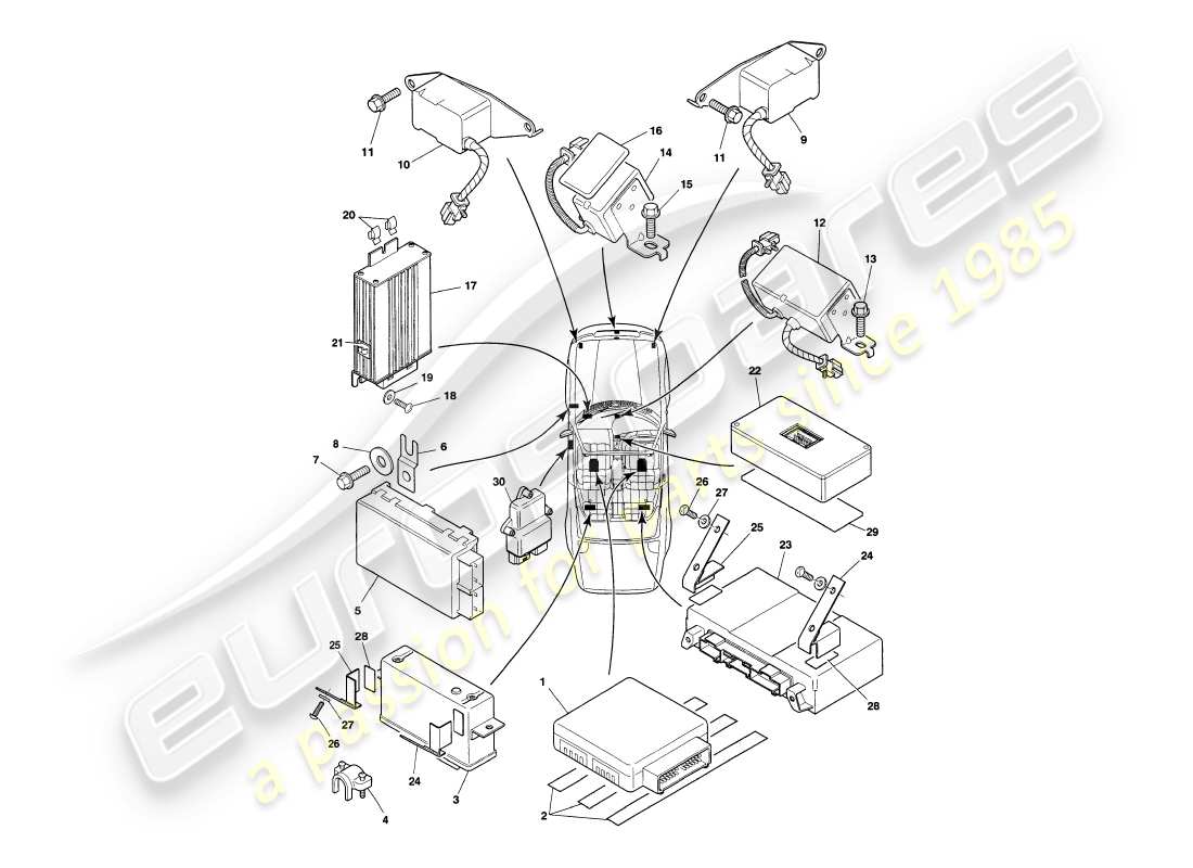 aston martin v8 volante (1997) electronic control modules part diagram