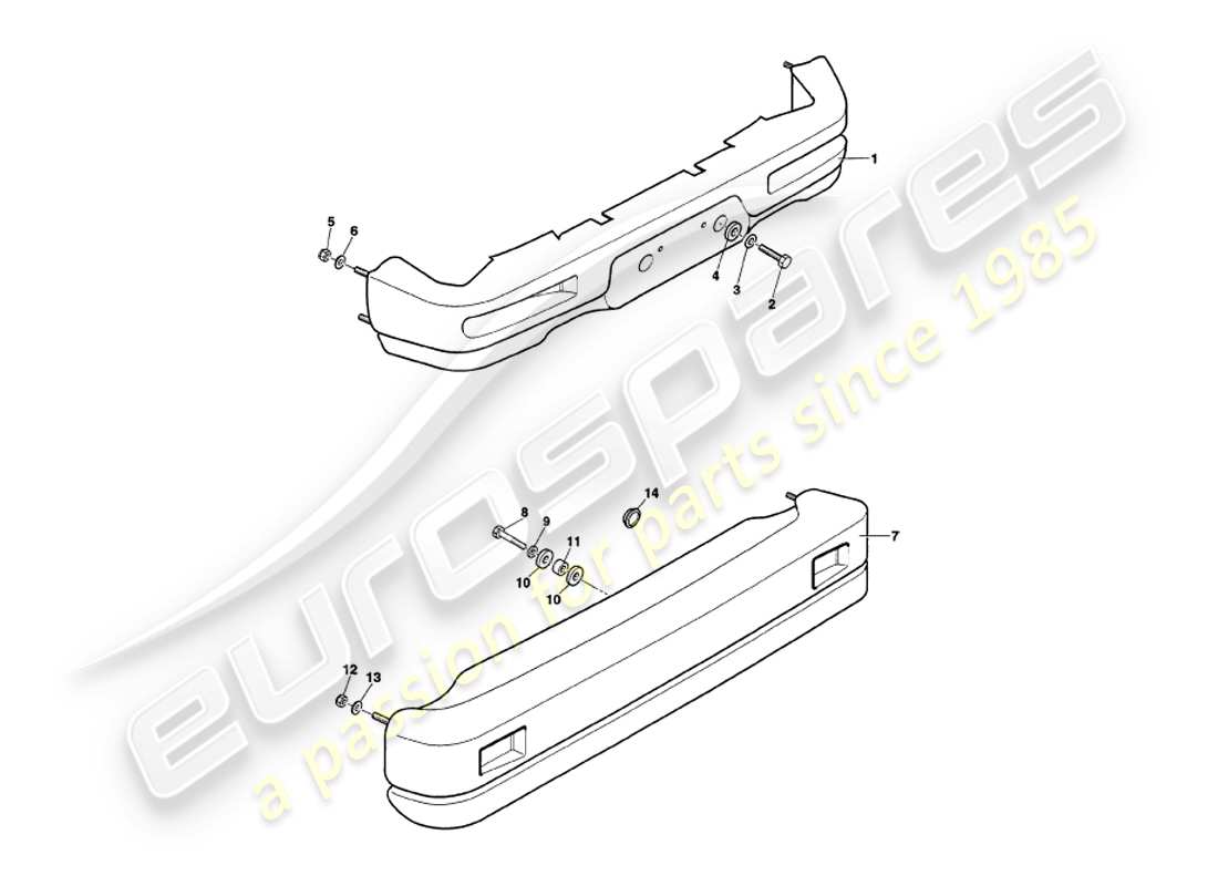 aston martin v8 volante (1997) bumpers part diagram