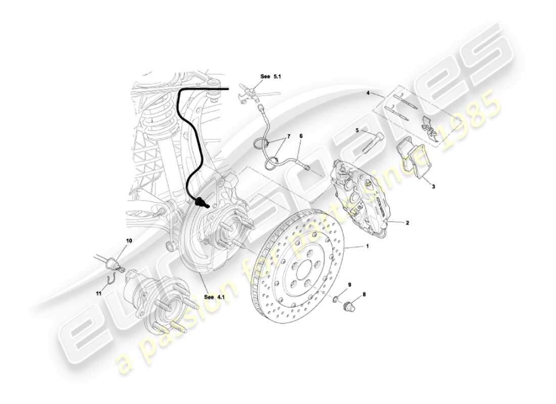 aston martin vanquish (2006) front brakes part diagram