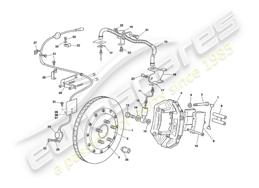 aston martin v8 volante (1998) front brakes parts diagram