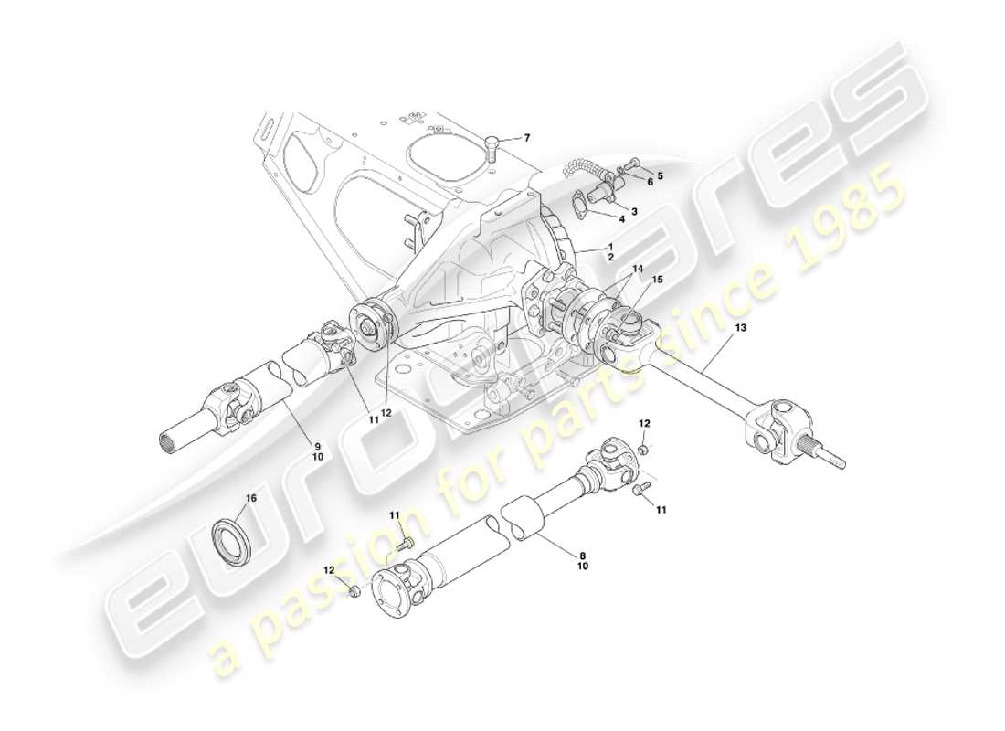 aston martin db7 vantage (2001) hypoid unit, drive & prop shafts part diagram