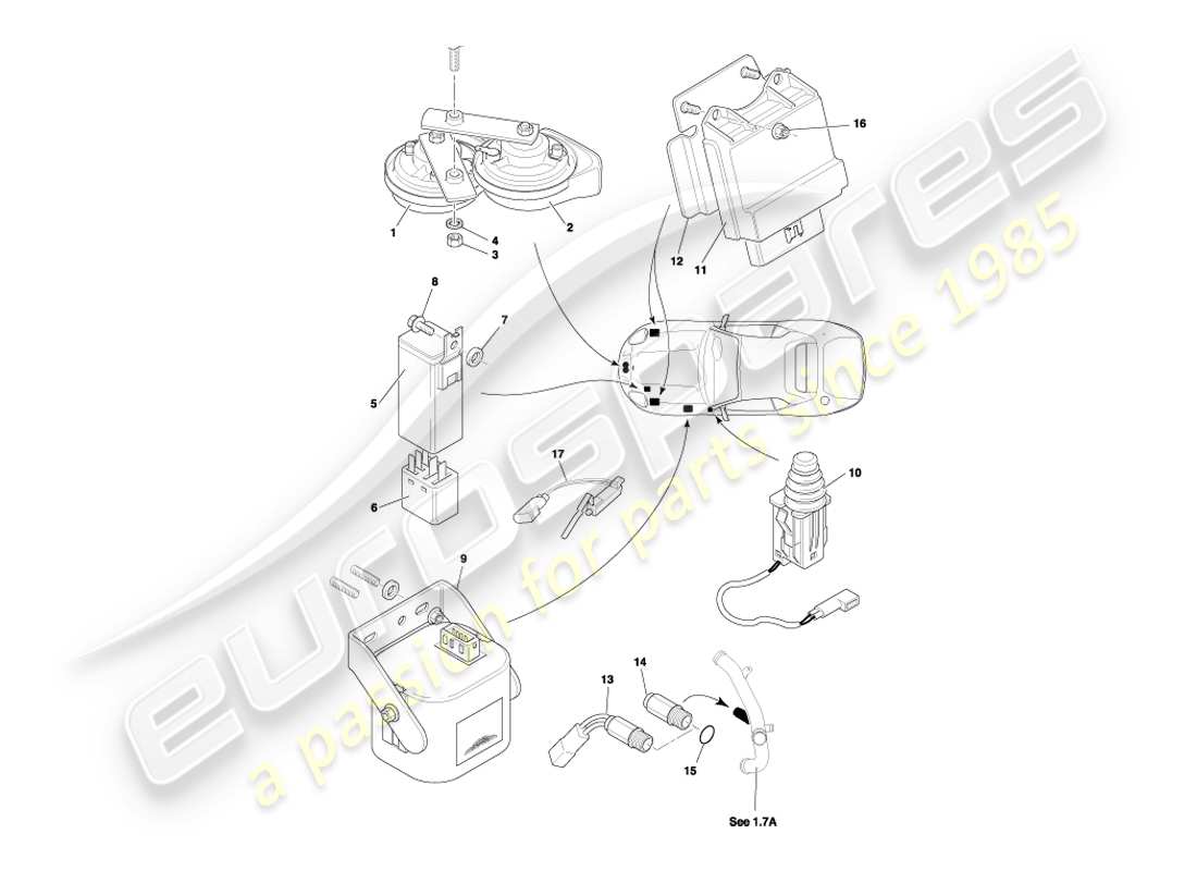 aston martin db7 vantage (2001) underbonnet components part diagram