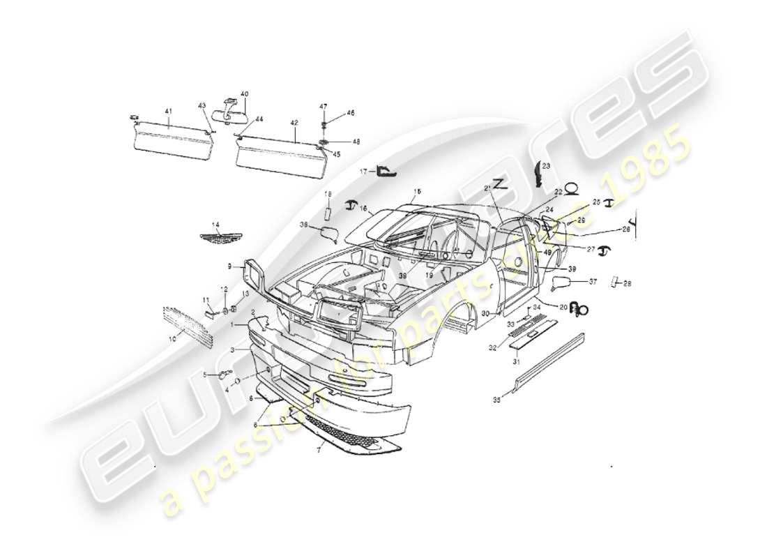 aston martin v8 virage (2000) body, front part diagram