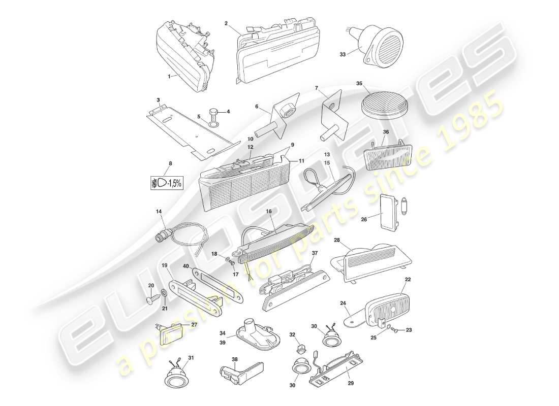 aston martin v8 virage (2000) lamps & bulbs part diagram