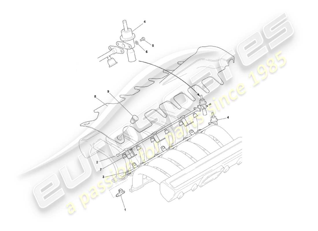 aston martin db7 vantage (2001) fuel rails & injectors part diagram