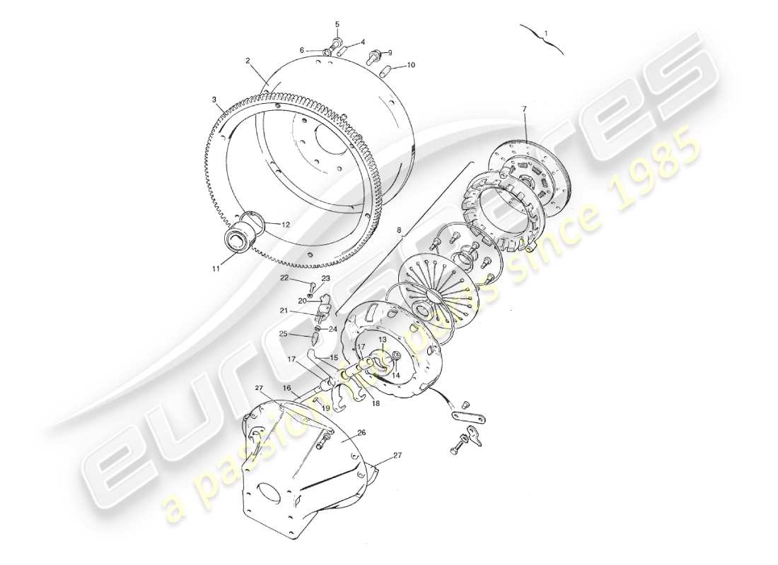 aston martin v8 virage (2000) clutch & flywheel part diagram
