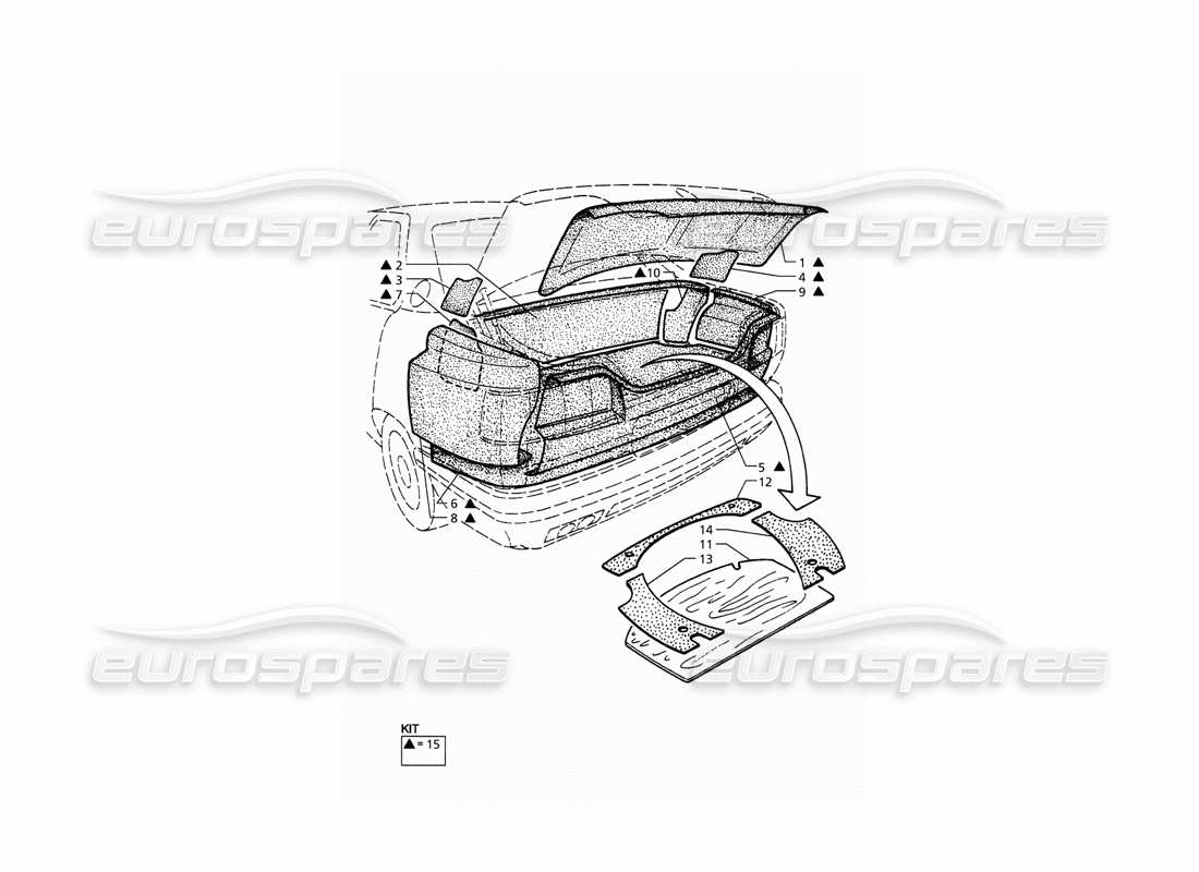 maserati qtp. 3.2 v8 (1999) boot: carpets (pre modification) part diagram