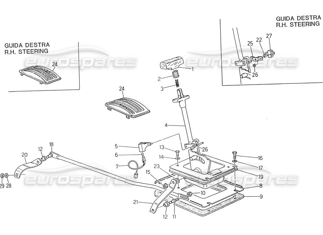 maserati 222 / 222e biturbo automatic transmission control (4 hp) part diagram