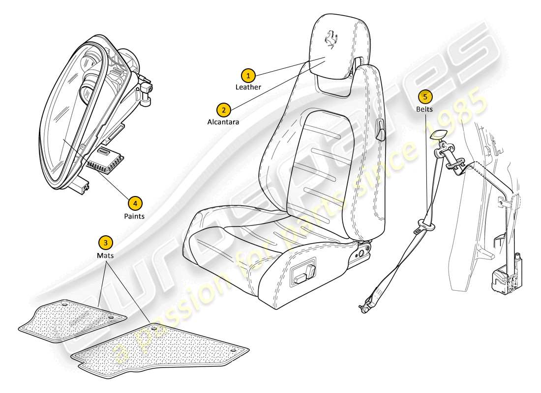 ferrari f430 spider (rhd) colour codes part diagram