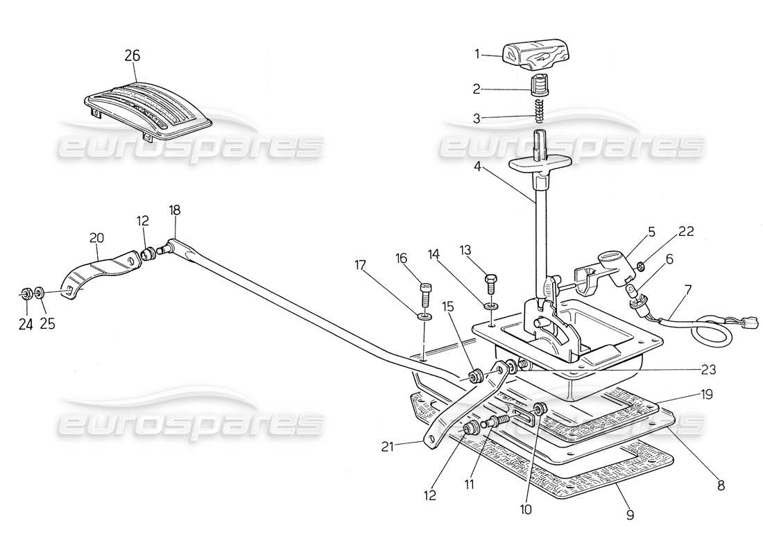 maserati biturbo spider automatic transmission control (3 hp) part diagram