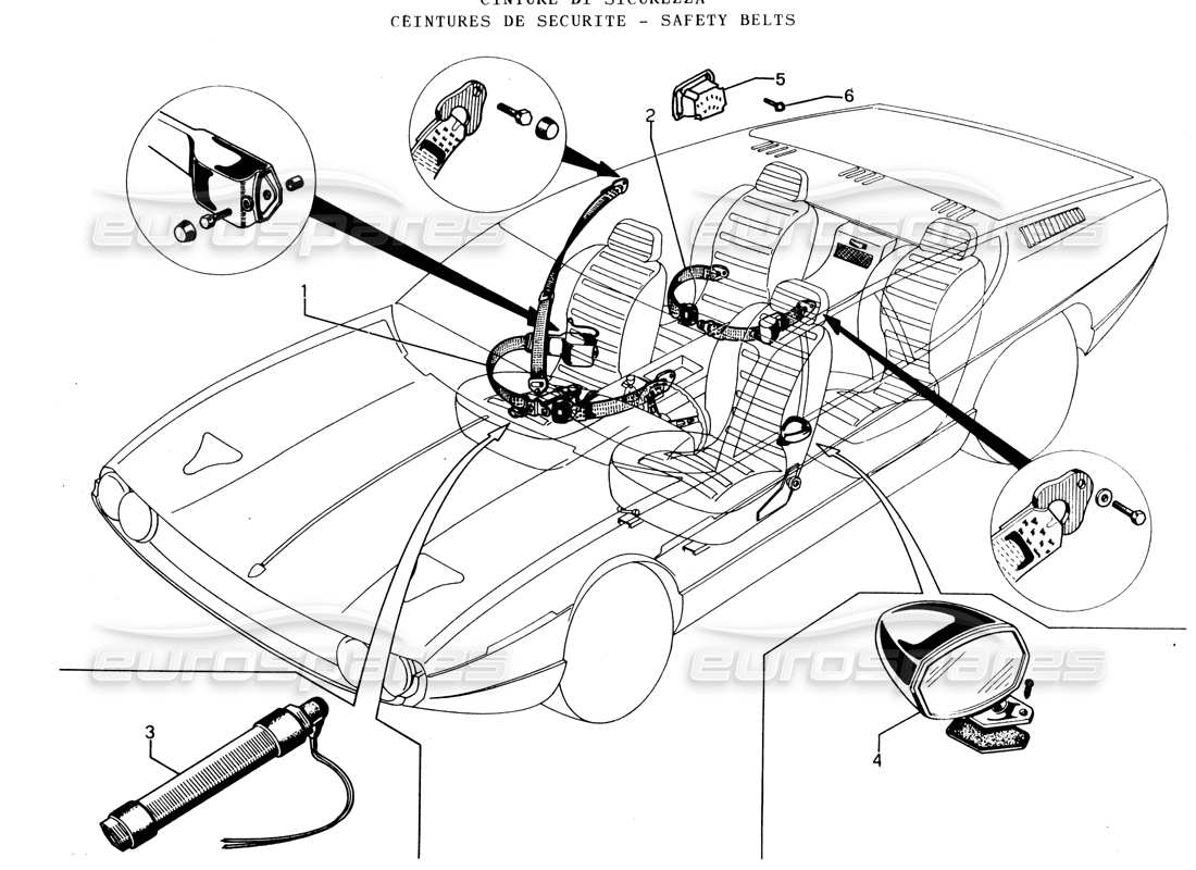 lamborghini espada safety belts (switzerland) parts diagram