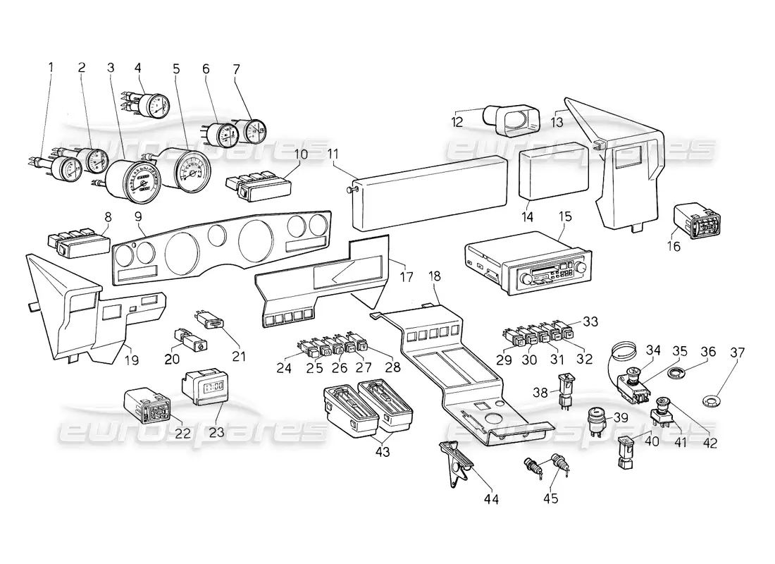 lamborghini countach 5000 qv (1985) instruments (valid for qv variation - january 1987) parts diagram