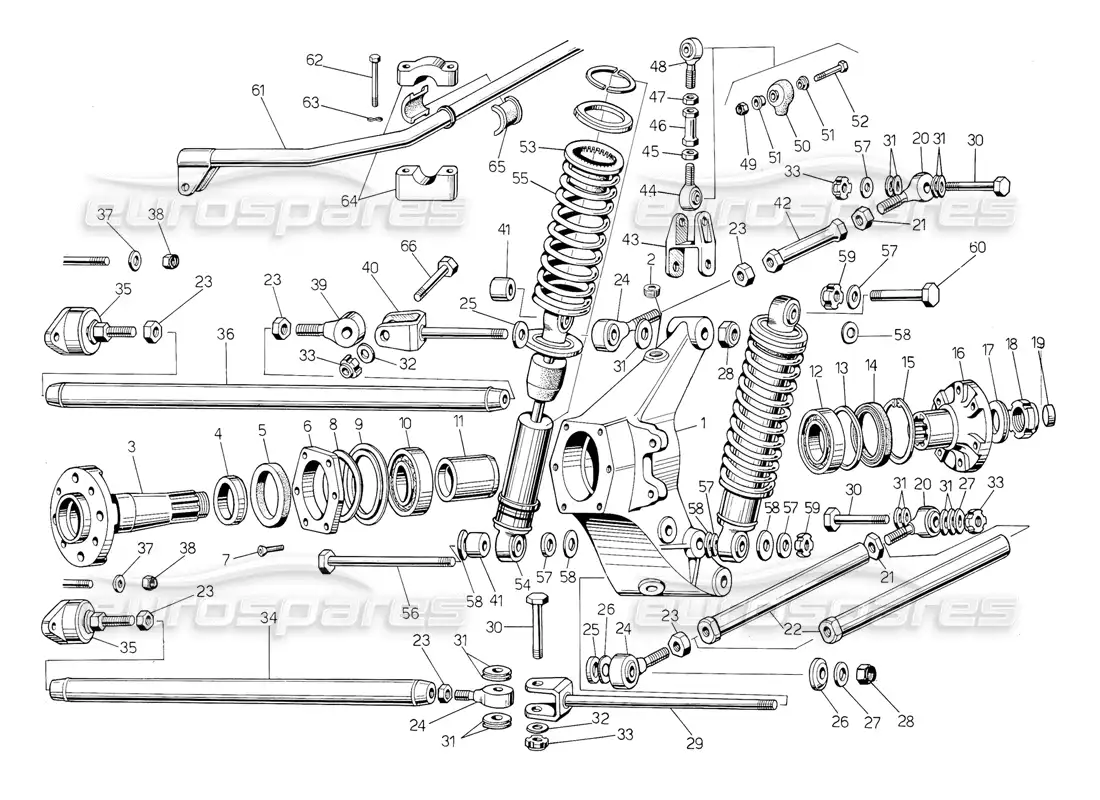 lamborghini countach 5000 qv (1985) rear suspension (valid for qv variation - january 1987) parts diagram
