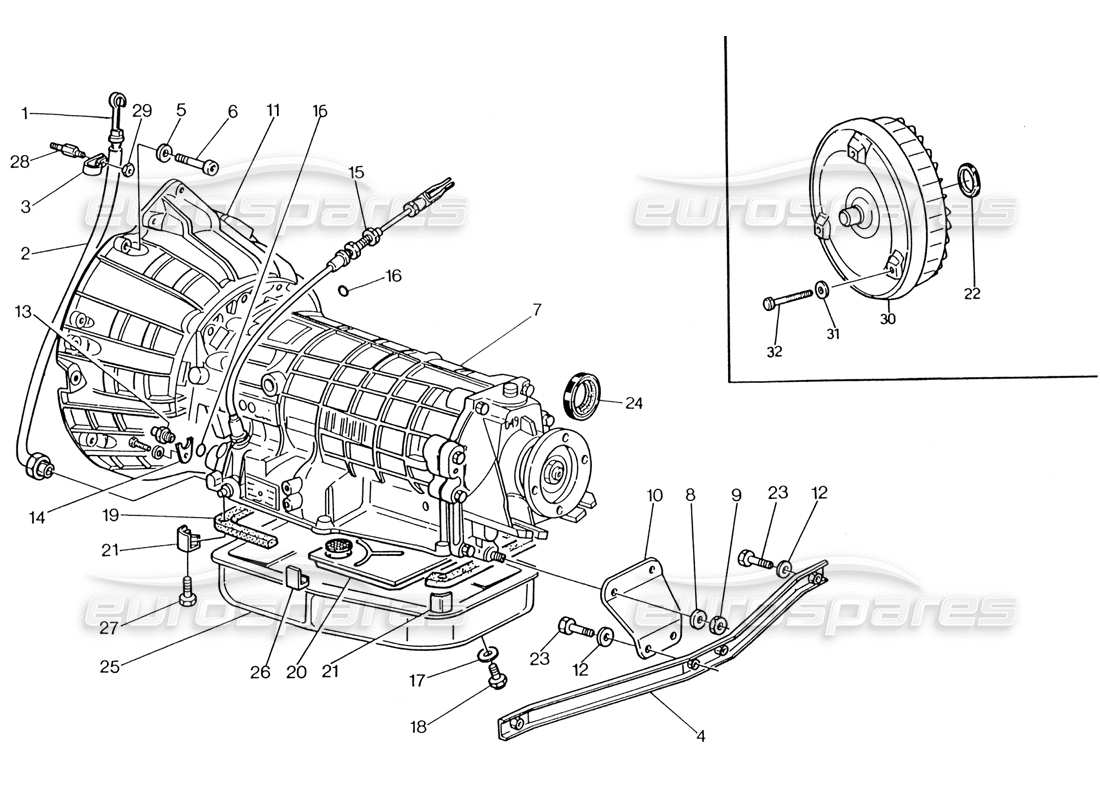 maserati 222 / 222e biturbo automatic transmission - converter (4 hp) parts diagram