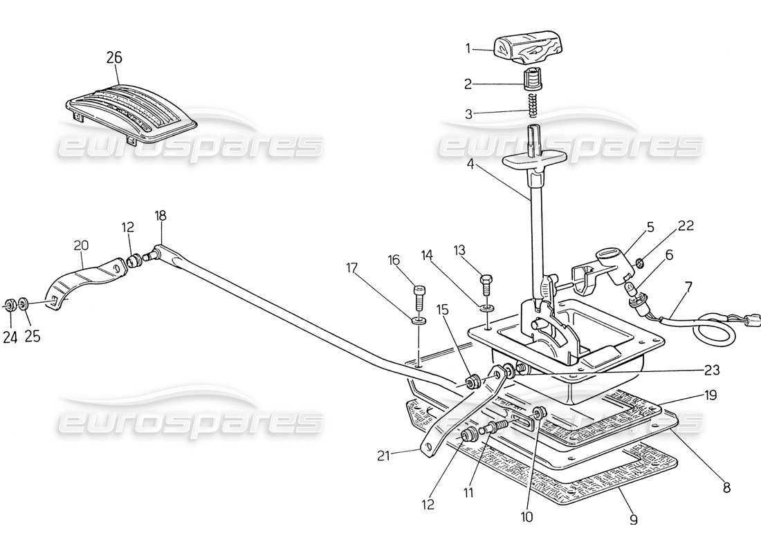 maserati 222 / 222e biturbo automatic transmission control (3 hp) part diagram