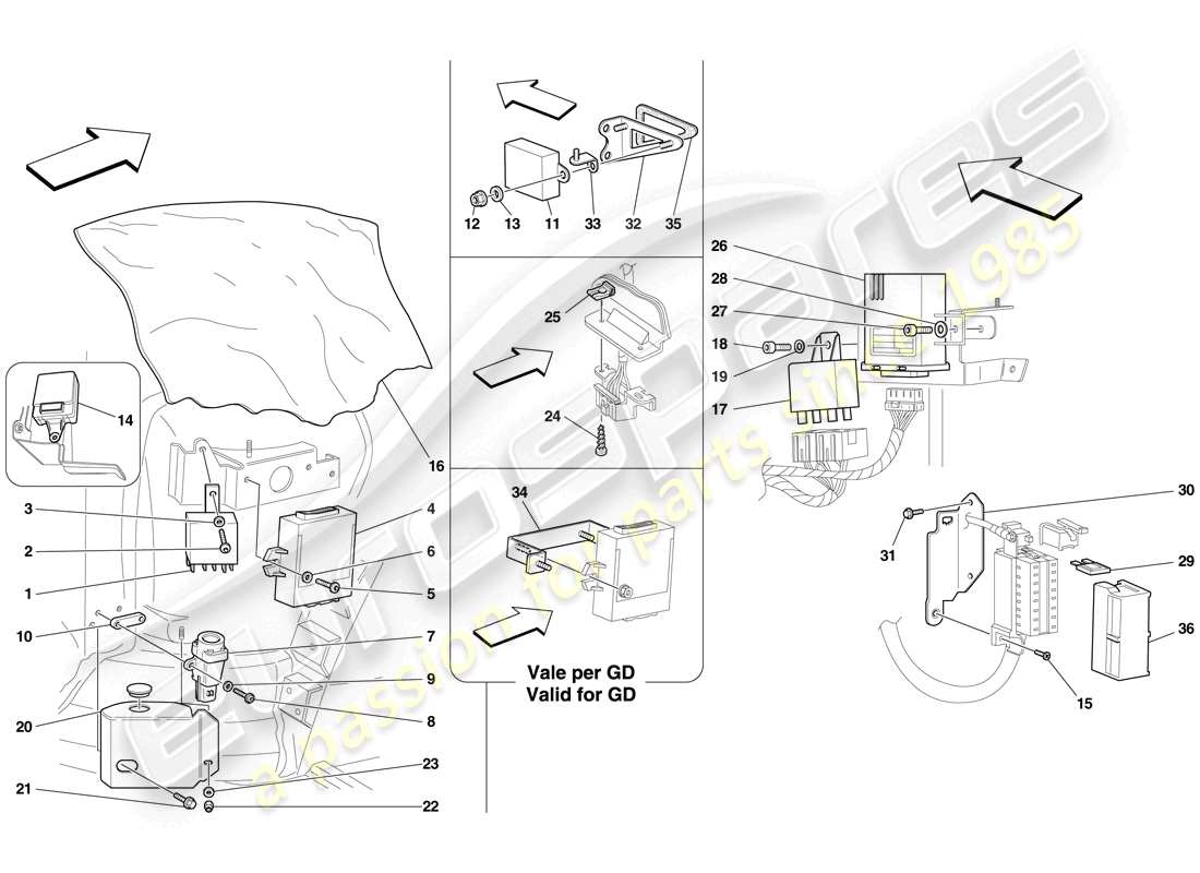 ferrari f430 scuderia spider 16m (usa) front passenger compartment ecus parts diagram