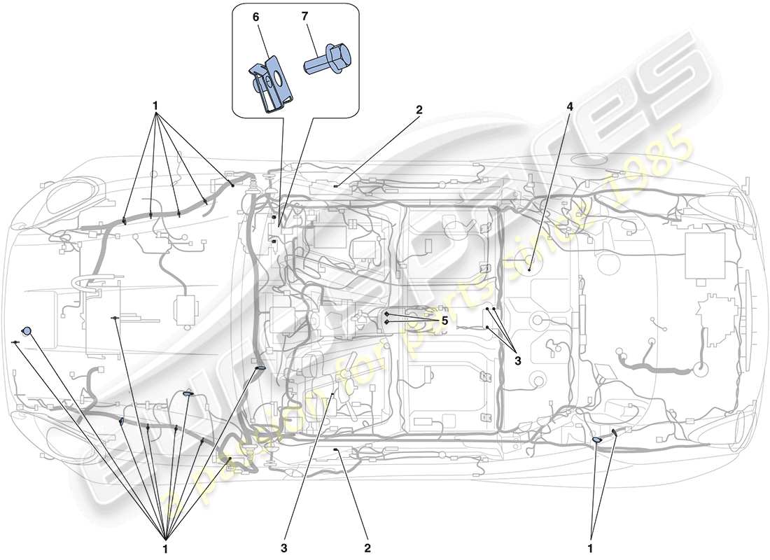 ferrari california (rhd) various fastenings for the electrical system part diagram