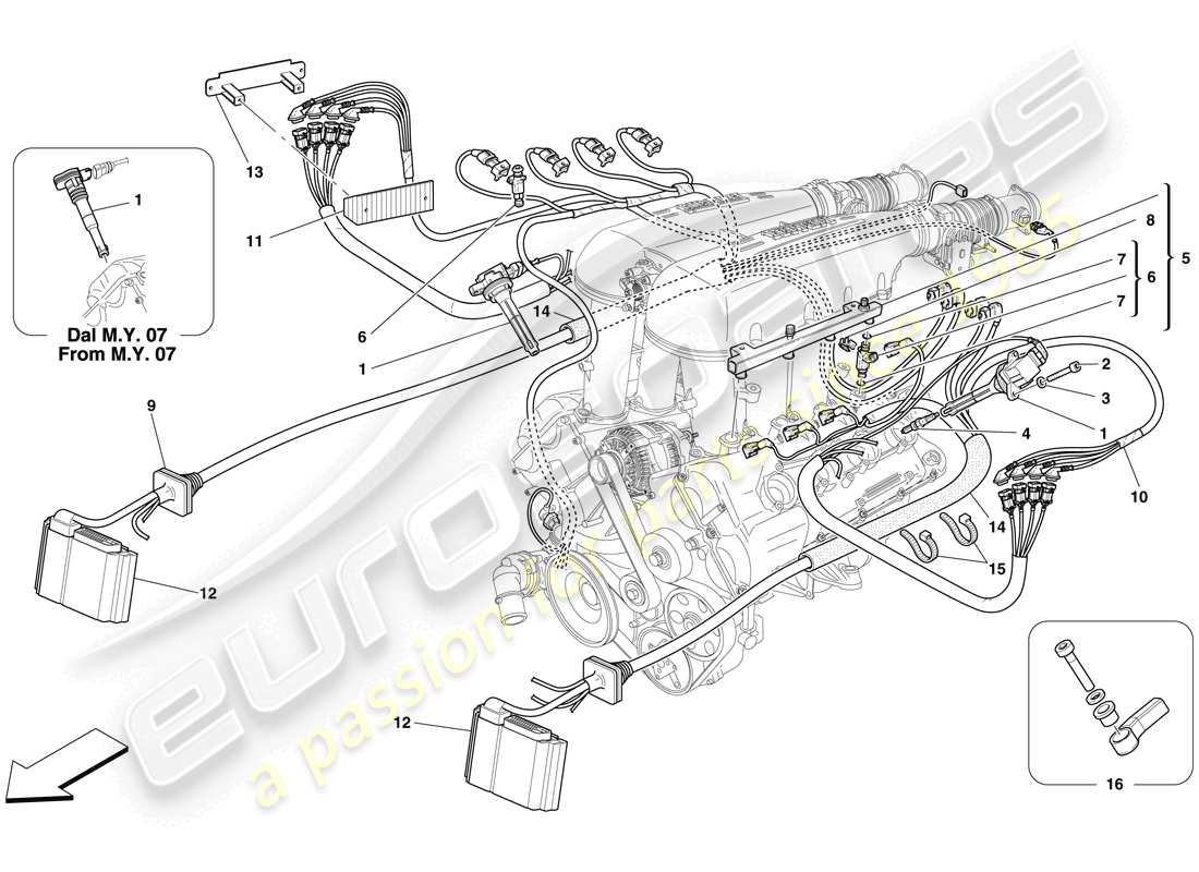 ferrari f430 spider (rhd) injection - ignition system parts diagram