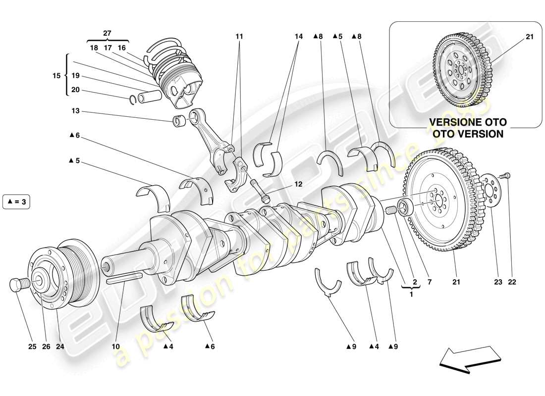 ferrari 612 scaglietti (rhd) crankshaft - connecting rods and pistons part diagram