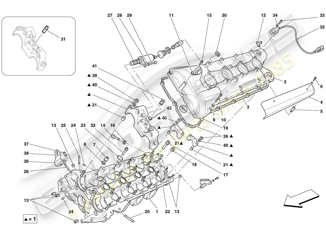 ferrari f430 spider (rhd) left hand cylinder head parts diagram