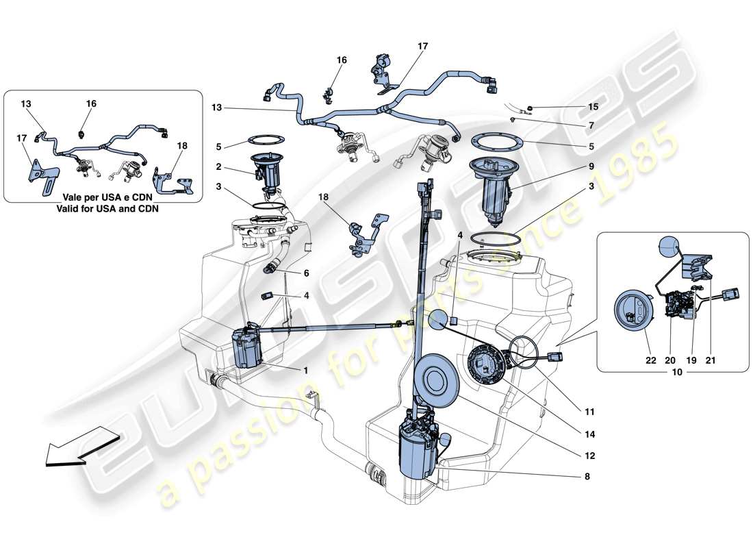 ferrari 458 spider (rhd) fuel system pumps and pipes part diagram