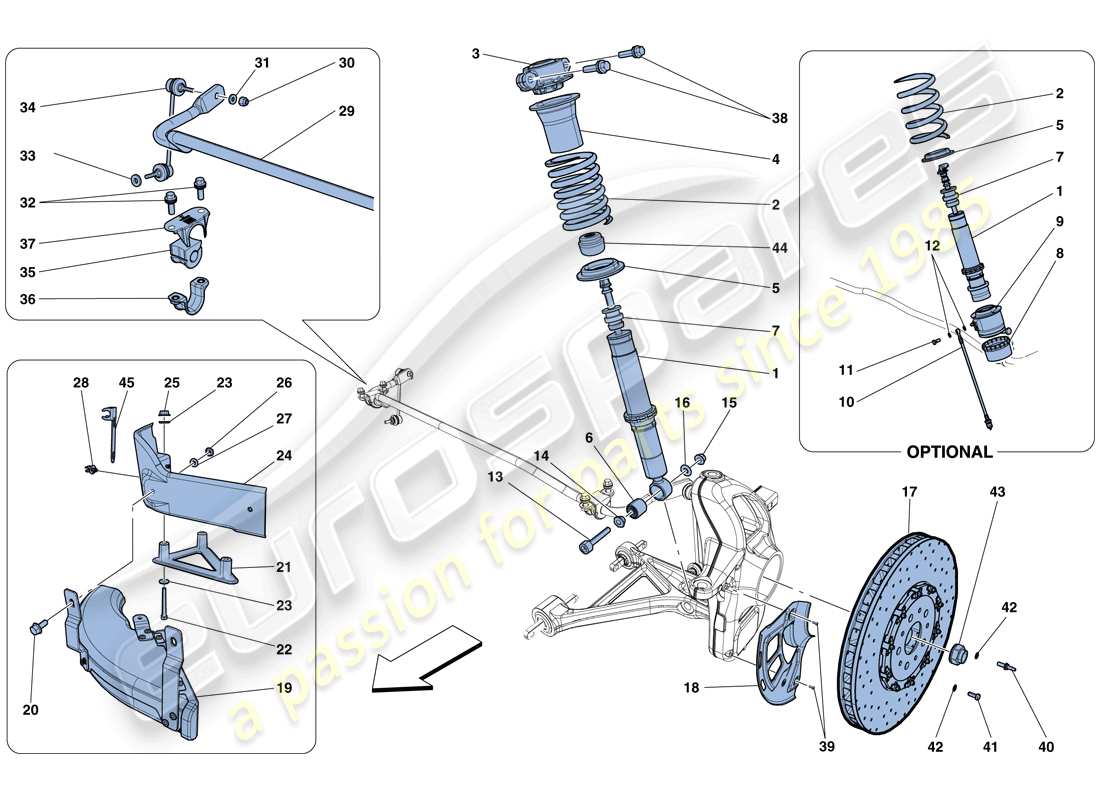 ferrari f12 berlinetta (rhd) front suspension - shock absorber and brake disc parts diagram