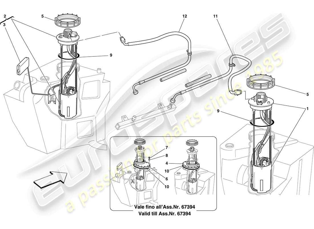 ferrari f430 coupe (europe) fuel system pumps and pipes parts diagram