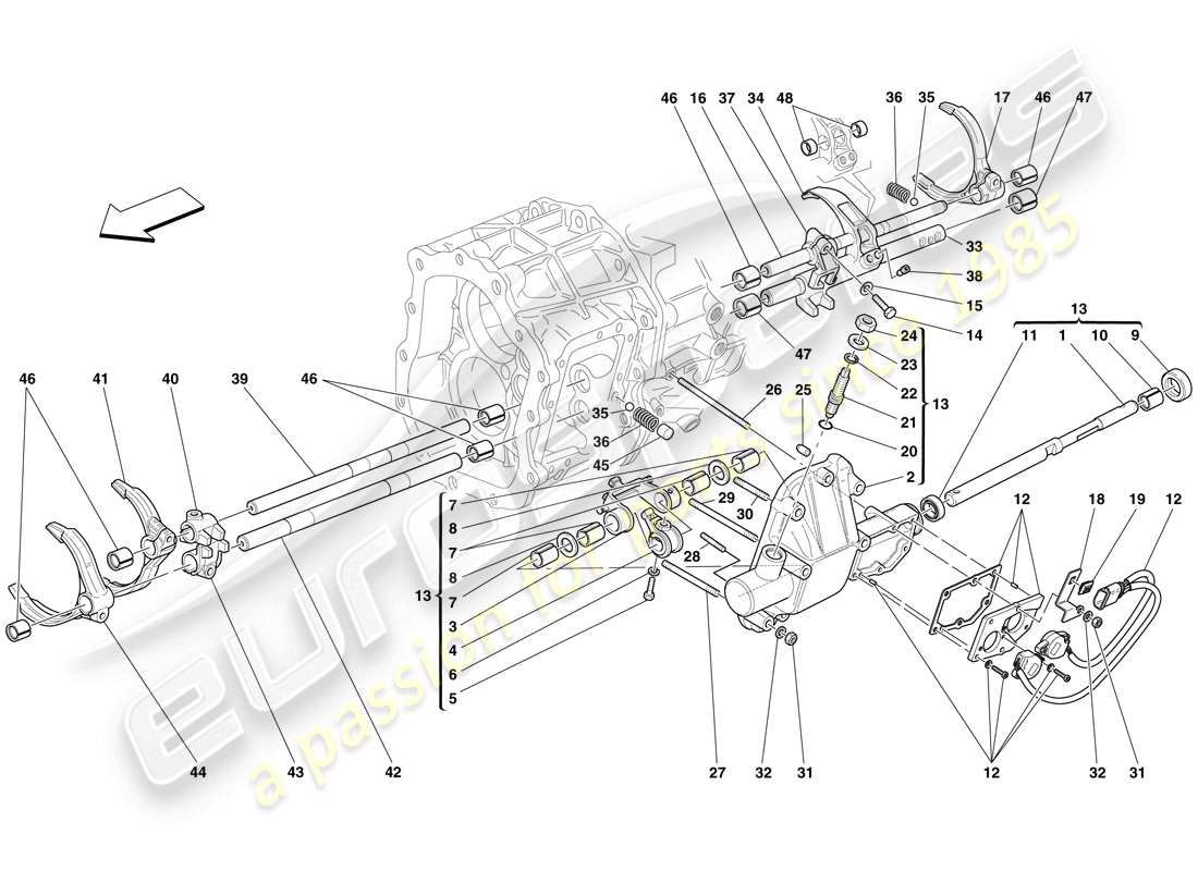 ferrari 612 sessanta (europe) internal gearbox controls part diagram