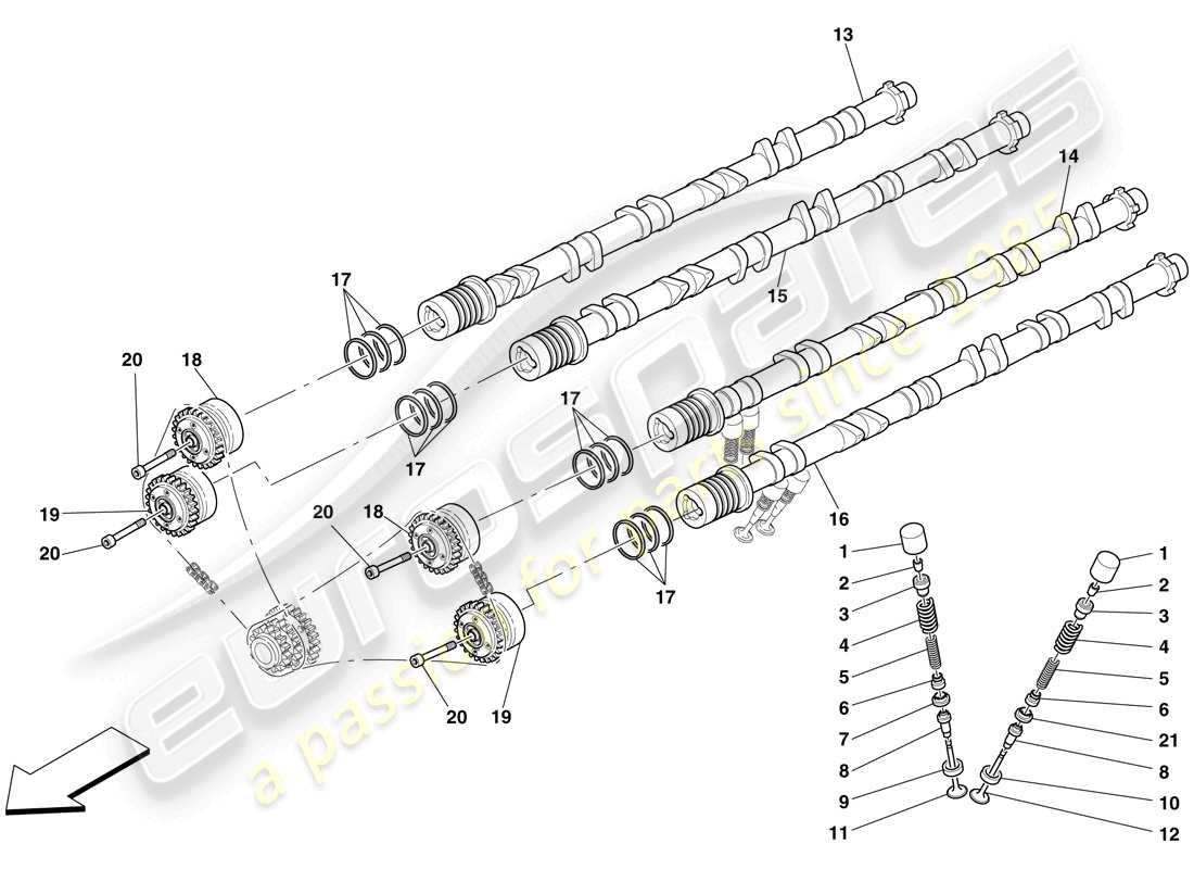 ferrari 599 gto (europe) timing system - tappets and shafts part diagram