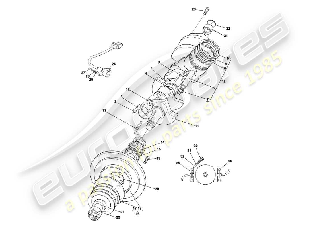 aston martin v8 coupe (1999) crankshaft, pistons & rods part diagram