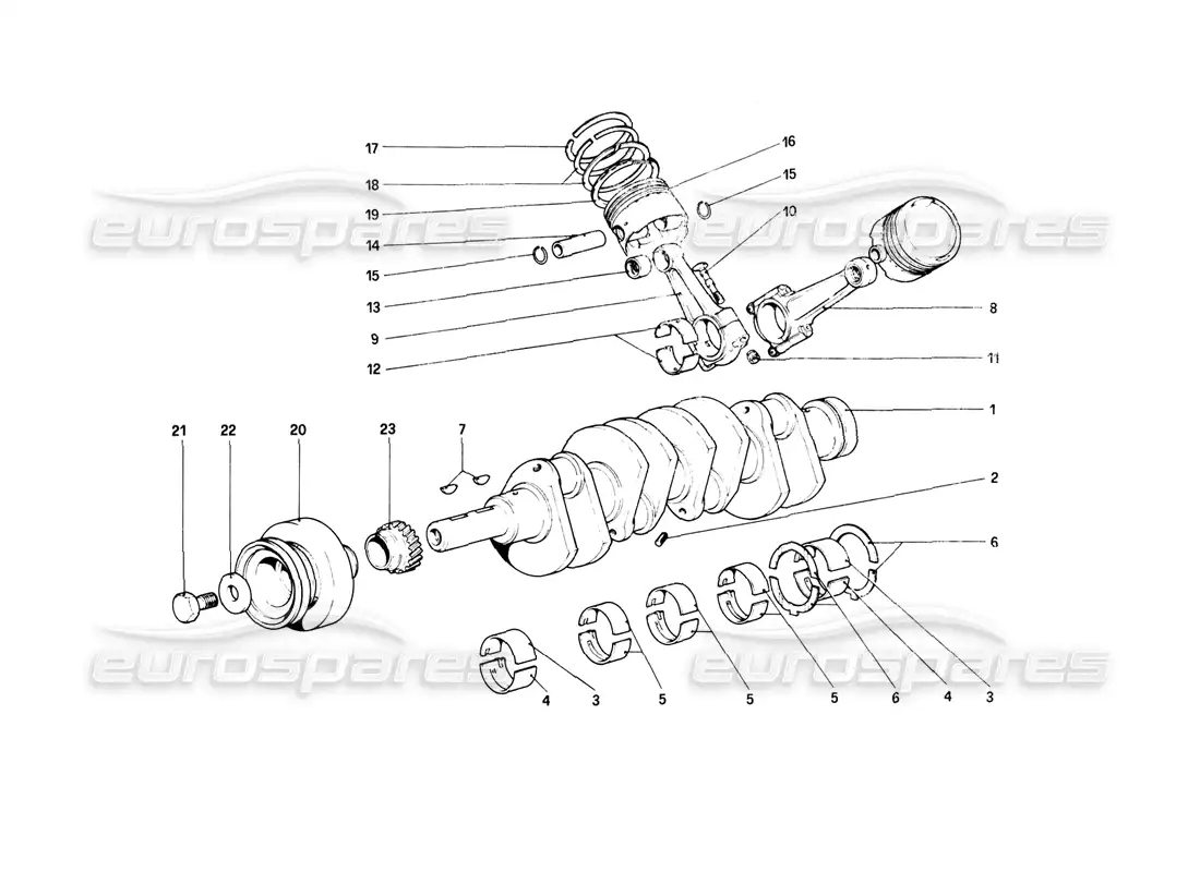 ferrari mondial 8 (1981) crankshaft - connecting rods and pistons parts diagram
